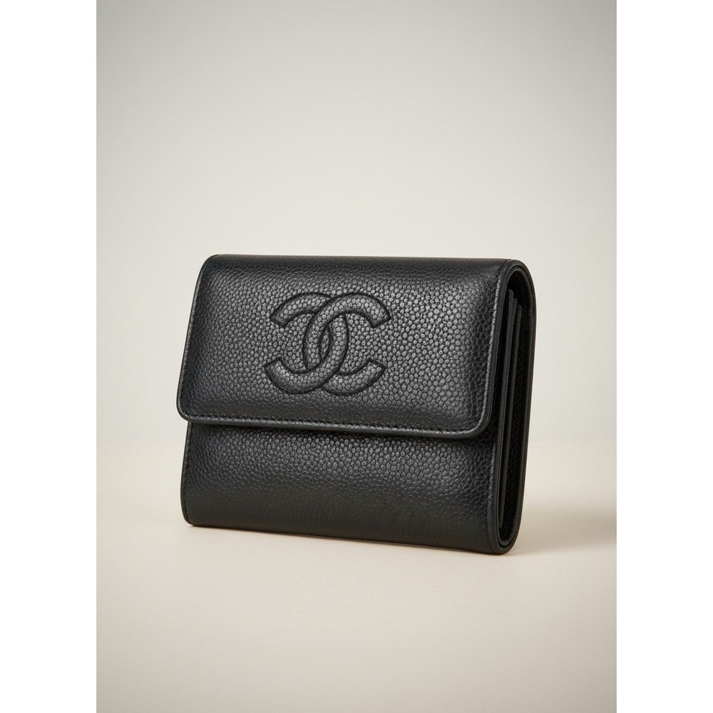 Chanel CC Black Caviar Leather Wallet Authentic Vintage‎ With Certificate